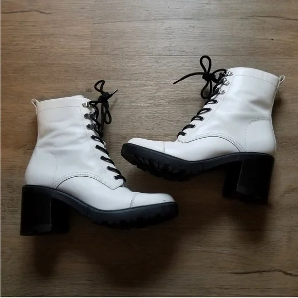 Marc fisher white leather heeled combat boots - Picture 4 of 7